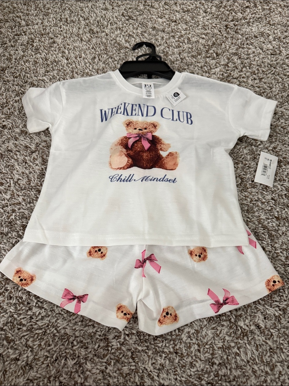 Weekend Club White & Pink Teddy Bear Kids Pajama Set